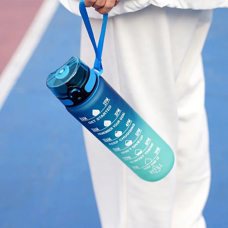 Wholesale 1000ml plastic fitness outdoor sports water bottle with time marker motivational drinking bottles