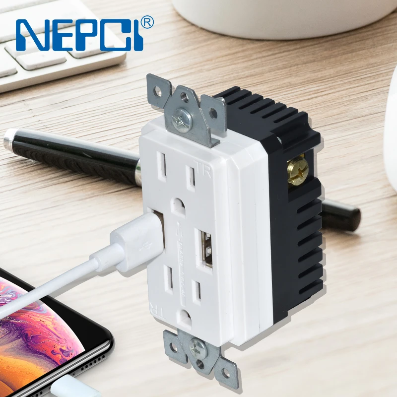 Electrical Wall outlet Power wall socket Surge Protector with 2 USB Charging Ports 2 outlet Extender  ETL listed XJY-USB-30-A/A