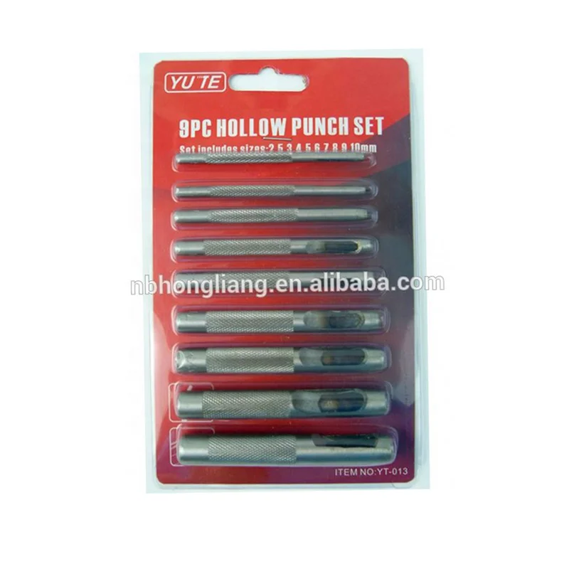 Yute 9pcs carbon steel polishing hole punch with blister card for leather or paper hole punch