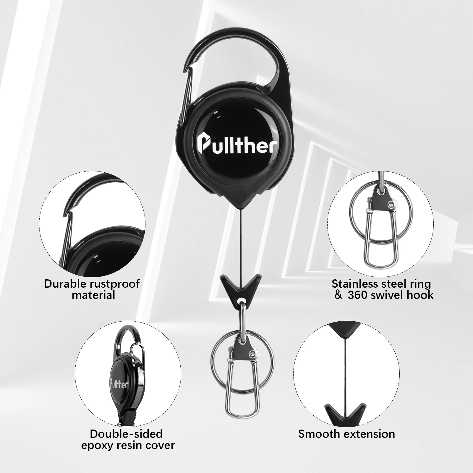 Pullther Flying Fishing Tool Keychain Horseshoe Buckle Easy Pull Retractable Badge Reel Keychain Retractor