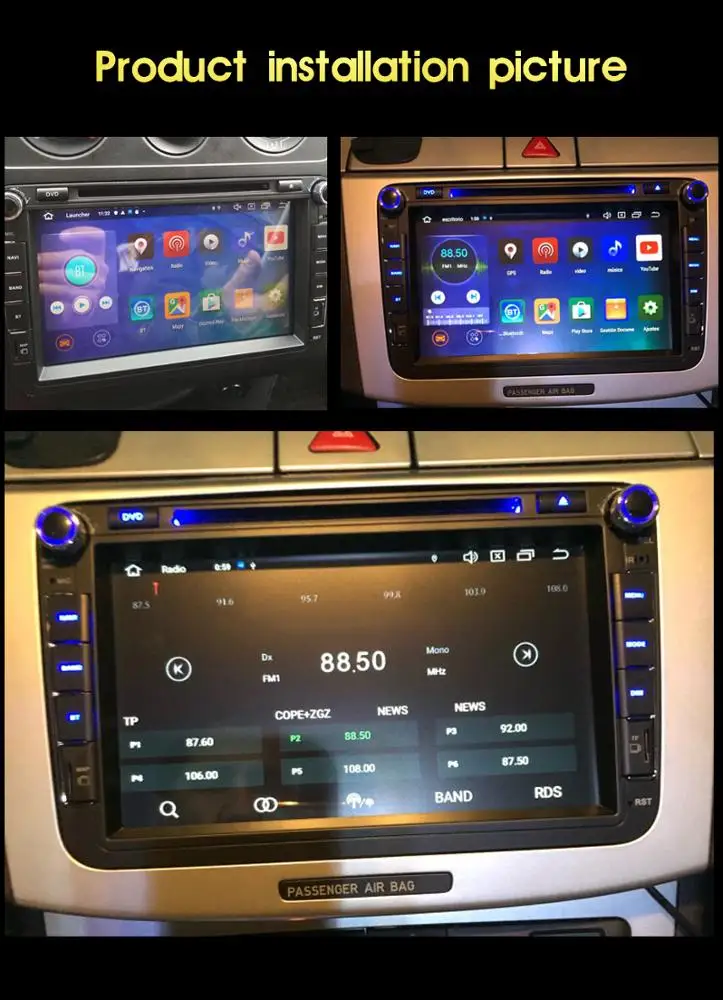  KANOR 2 din 8 дюймов сенсорный экран android 10 4 + 64g Автомобильный dvd радио плеер для VW Magotan Caddy passat Tiguan Touran Jetta (Фольксваген