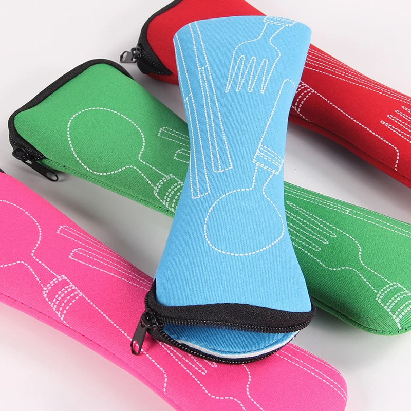 Reusable Portable Travel Tableware Carrying Bag Knife Fork Chopsticks Neoprene Zipper