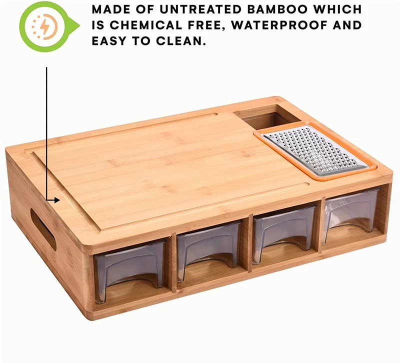 Walnut Solid Wood Multi-Functional Cutting Board Set with Handle Kitchen Storage Drawer Type for Chopping and Bread