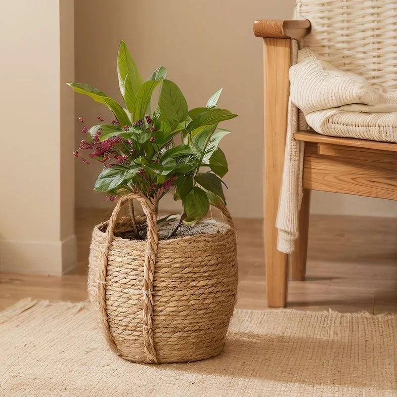 New Fashion Handmade Woven Seagrass storage basket Indoor with Handles woven craft flower basket for home hotel stotage