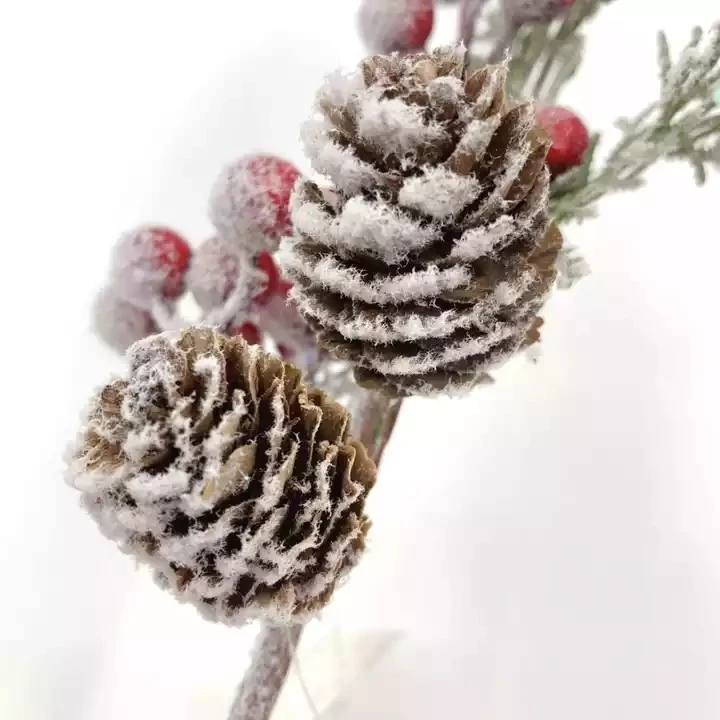 MACTING Artificial Red Berry Picks Branches Indoor with Pine Cones Christmas Decoration