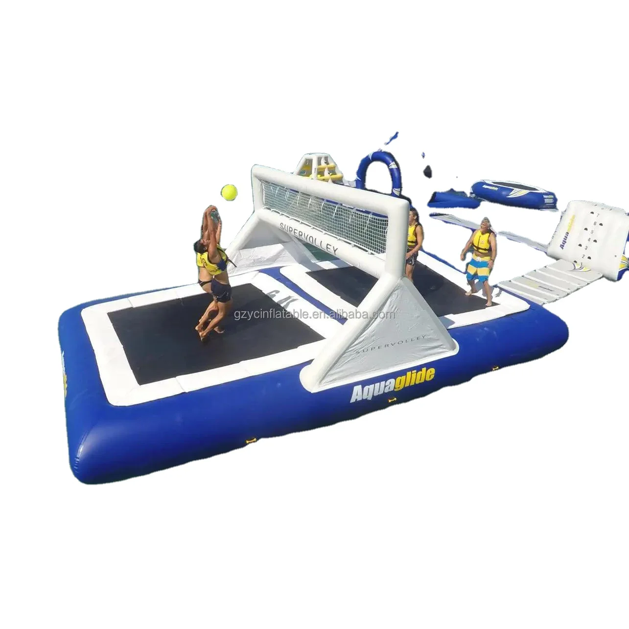 Guangzhou customized large floating beach water pool inflatable volleyball court