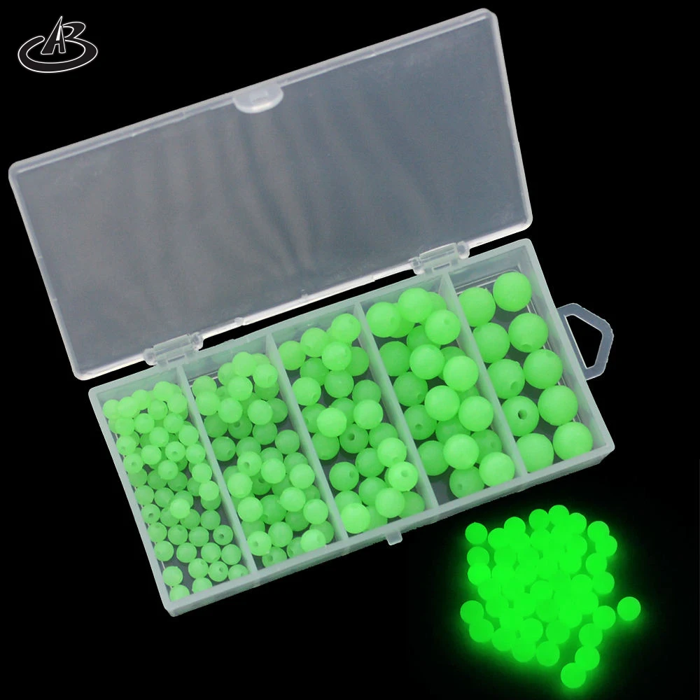 150pcs Assorted Soft Rubber Glow Fluorescent Green Fishing Beads Diameter 4/5 /6/ 7/ 8mm Luminous Fishing Beads