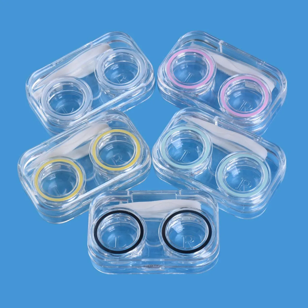 custom logo Full transparent  contact lens case  with water proof leak rubber circle