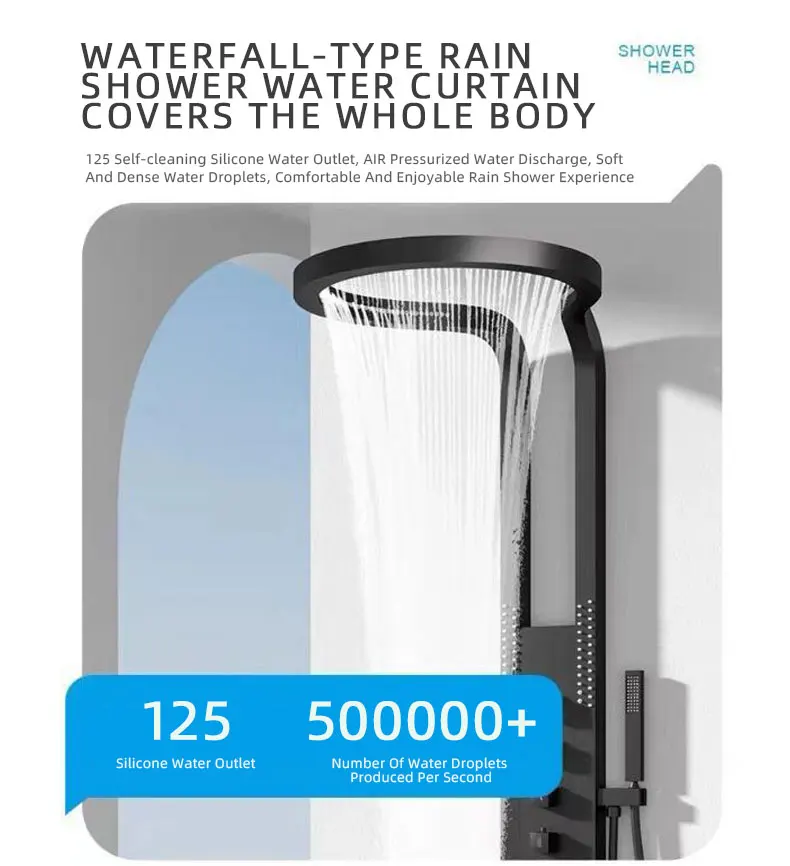 Modern Creative Waterfall Shower Head Mixer Set Rainfall Shower Panel System