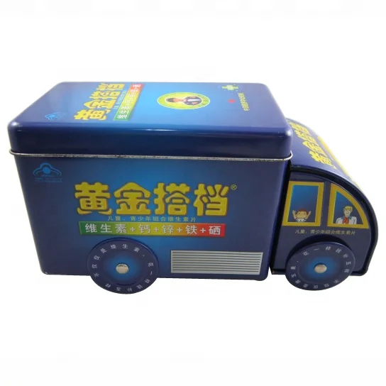 Customized food grade truck shape toys/candy/biscuit/heath food tin can tin box packaging