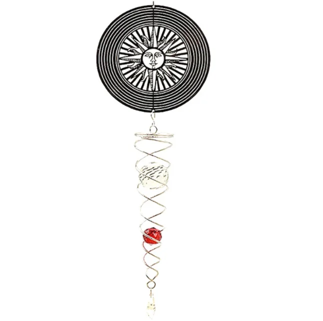 Metal Craft Wind Chime 3D Wind Spinner With Gazing Ball Spiral Tail 360 Degrees Spin Metal Wind Sculptures Stainless Steel Chime