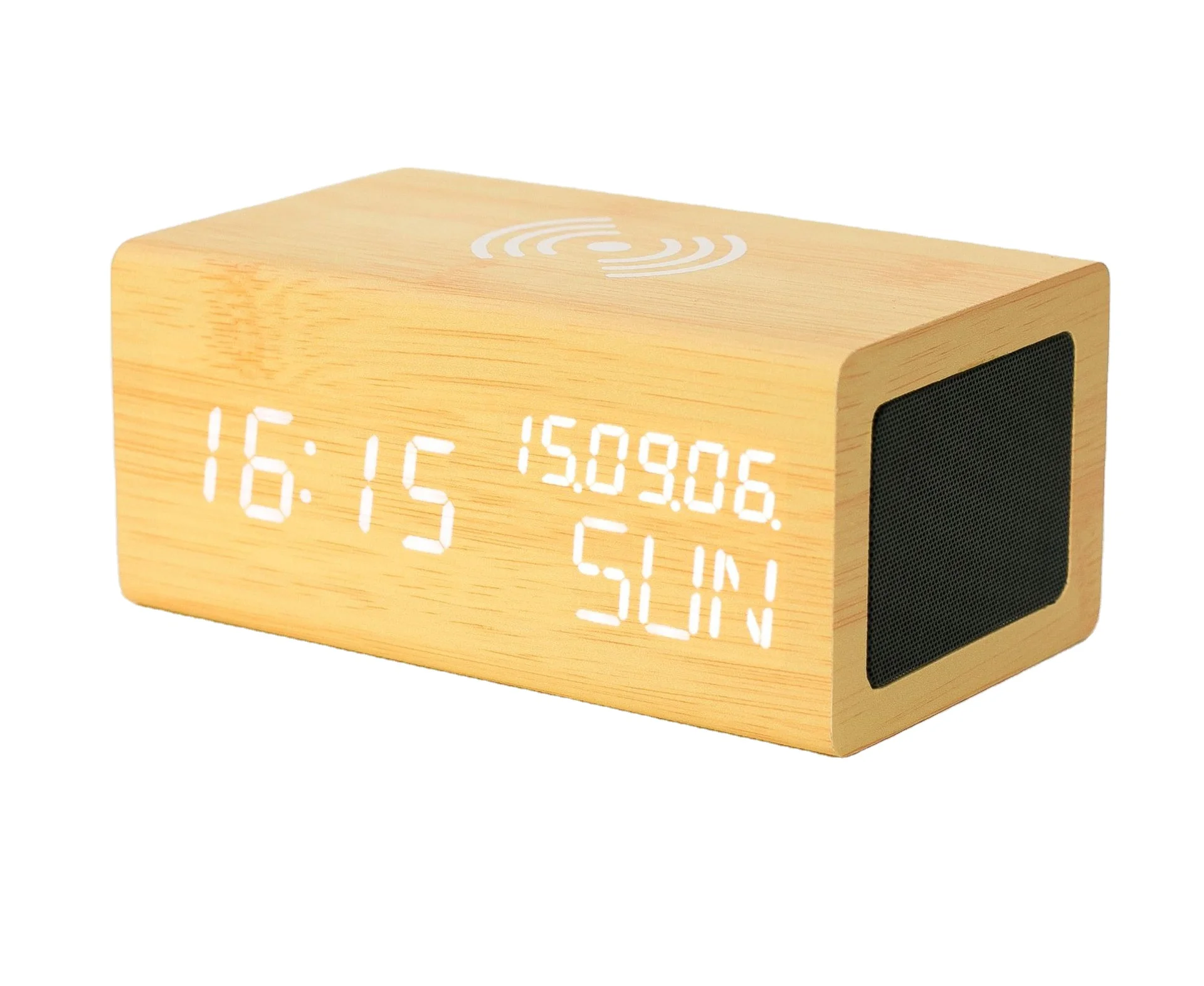 Portable Time Clock + Alarm Clock + Dimming LED Mood Lighting + 15W Wireless Charger + FM Blue +tooth Speaker