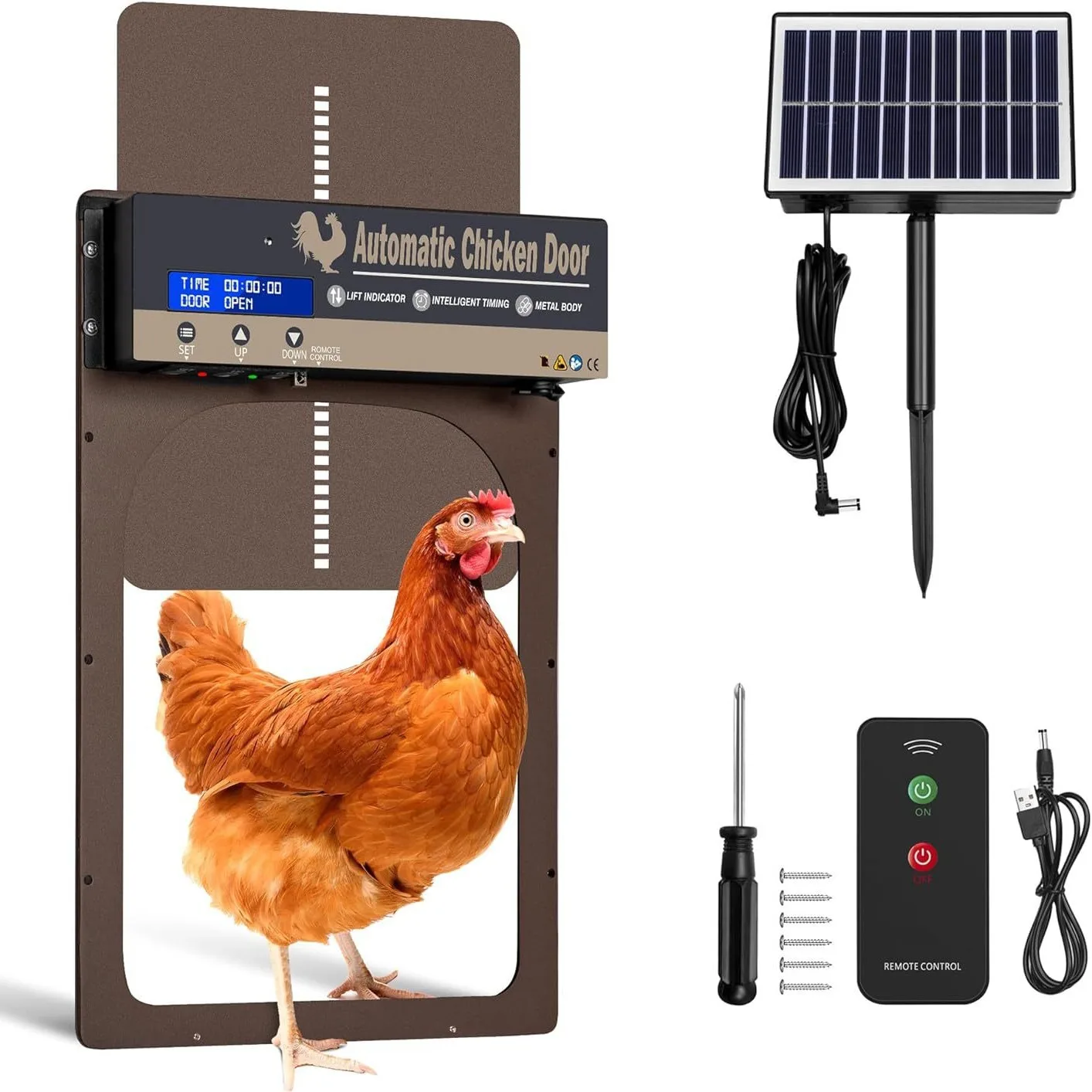 Alloy Auto Chicken Coop Door Opener Kit with Timer Vertical Smart Chicken House Door Stock Print Pattern for Small Animals
