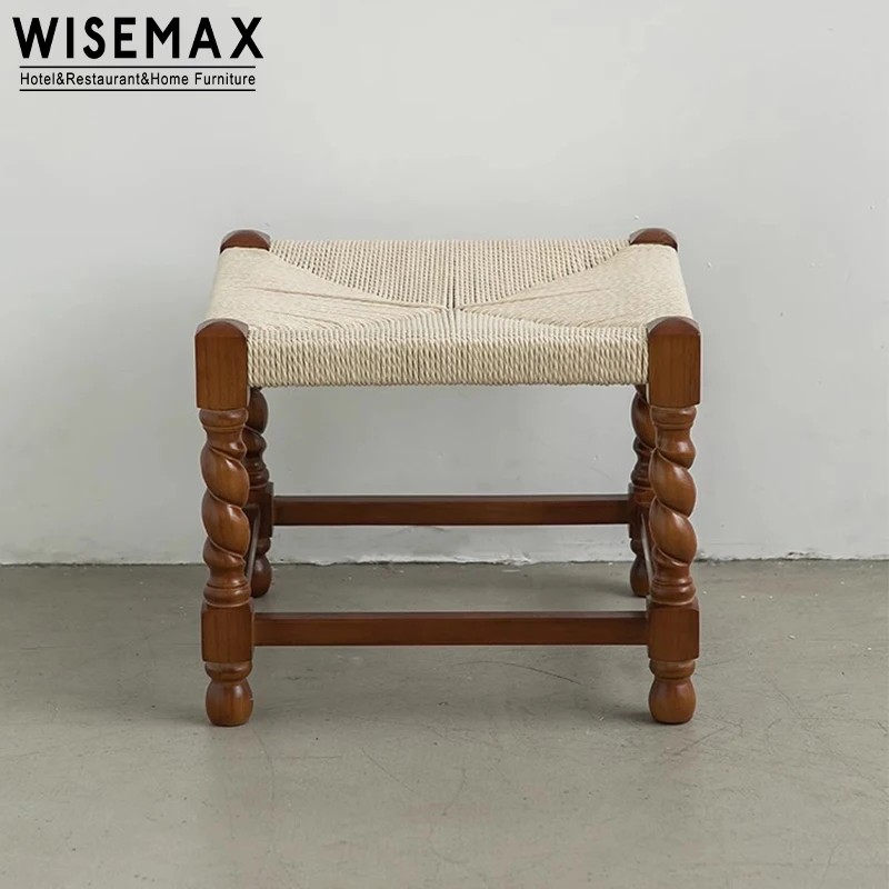 WISEMAX FURNITURE Modern Nordic style living room sofa side cube ottoman solid wood rope stools for home hotel