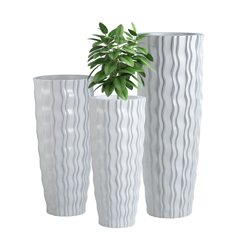 Factory Custom Flower Pots Planters Tall White Clay Fiberglass Floor Modern Vases Decor