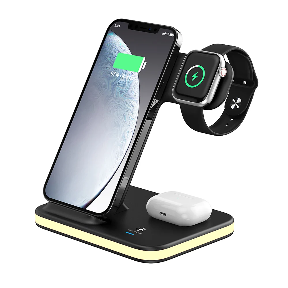 15w 3 in 1 wireless charging station 4 in 1 Lamp Wireless Charger Stand