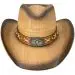 Paper Straw Brown Cowboy Hat with Long Horn Bull Leather Band - 1 dozen