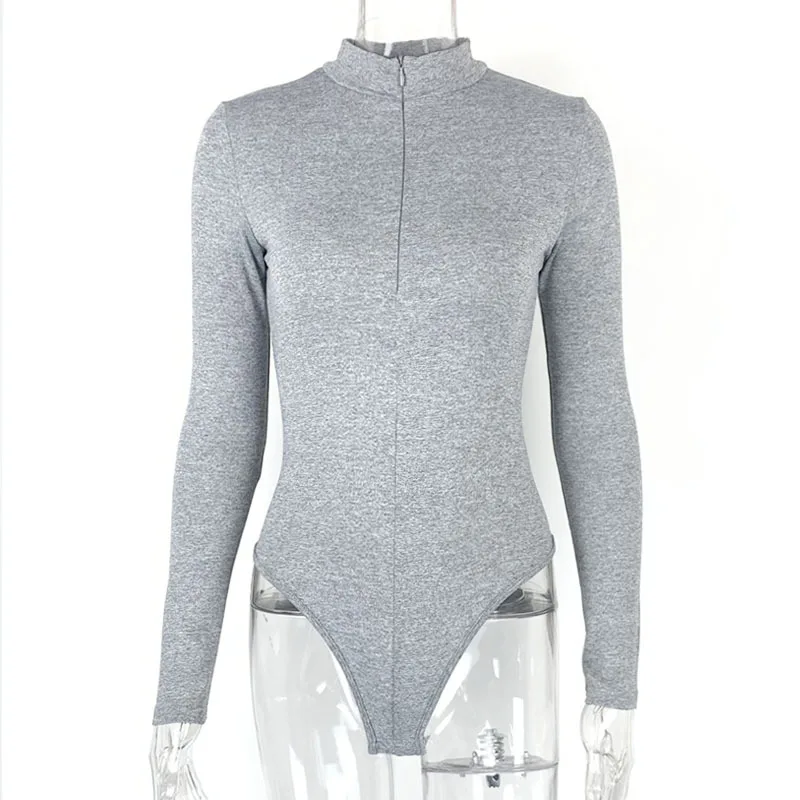 Customized Cheap Sexy Plain Tops Turtleneck Long Sleeve Zipper Fashion Bodysuit For Women
