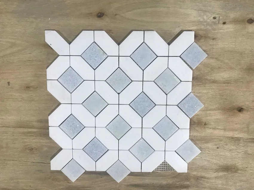 heart shape blue stone slate mosaic bathroom floor with cultural stone