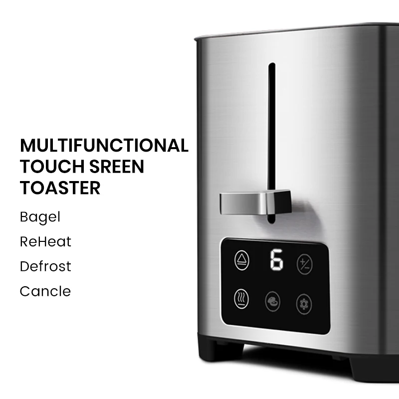 Stainless Steel Retro Bread Oven Two Slice Commercial Touchscreen Toaster With Digital Led Screen