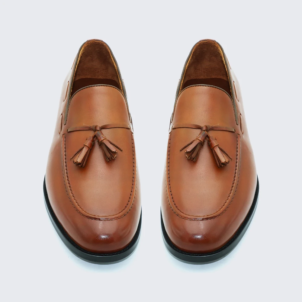 LANCI wholesale factory luxury genuine leather dress shoes red tassel loafers for men with custom logo