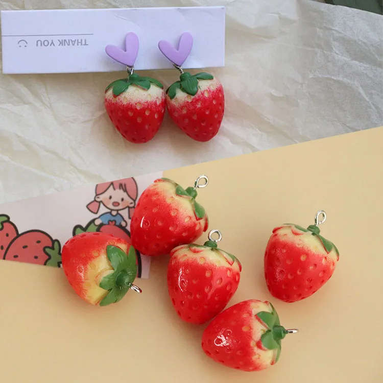 Decorative Diy Handmade Kawaii 3D Cartoon Cute Fruit Strawberry Fashion Resin Simulation Charms Pendants