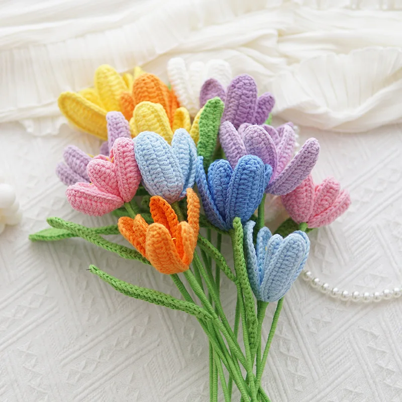 Open Tulip Yarn Braided Bouquet for Christmas Easter Graduation & New Year Table Setting Holiday Gift Couple Friends Wholesale