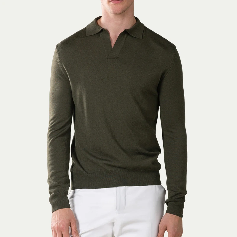 Cable knit long sleeve knit man knitwear pullover shirt extrafine merino buttonless polo ecru loose fit pullover sweater