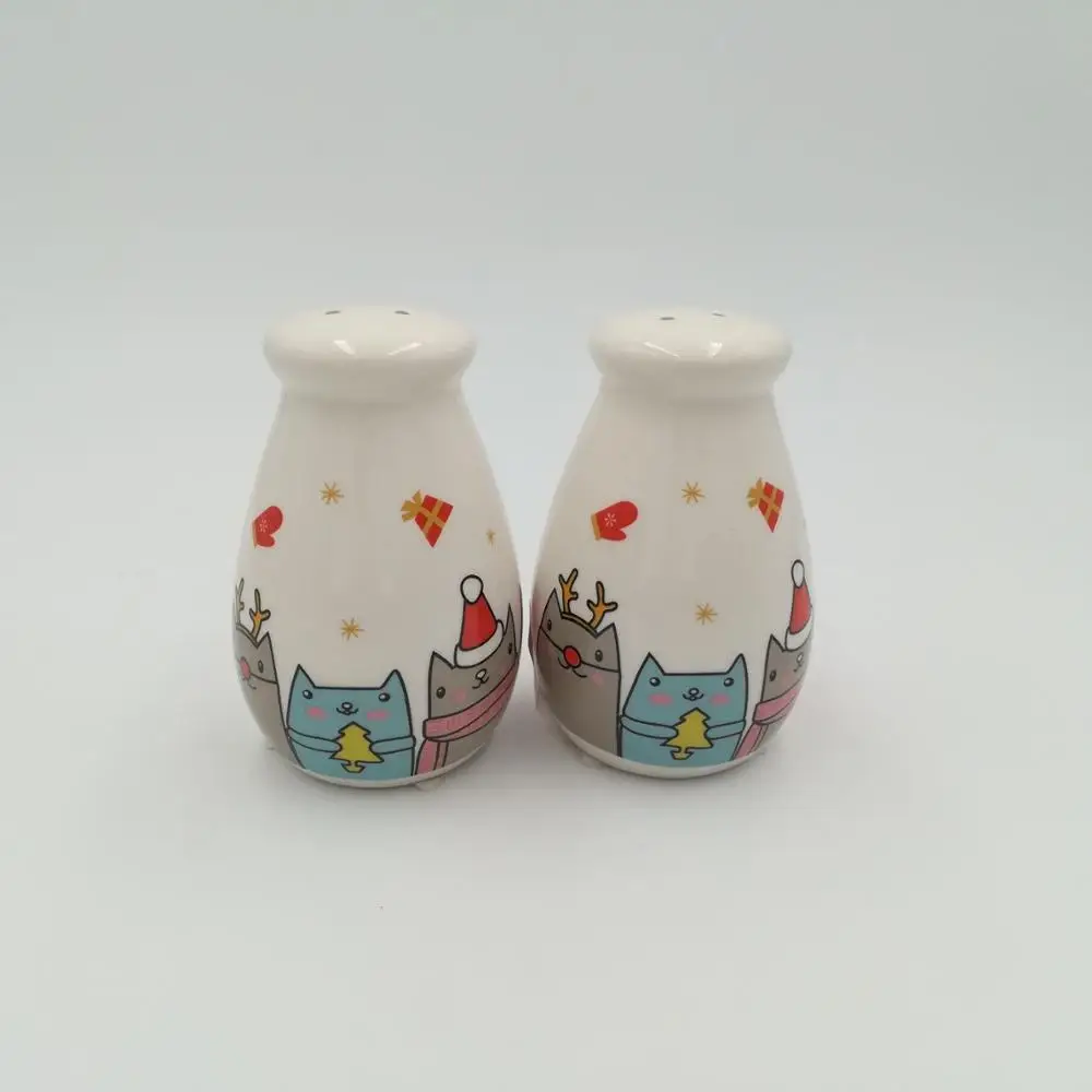 wholesale 2 in 1set top quality kitchen accessories cute cats ceramic salt and pepper bottle jar set