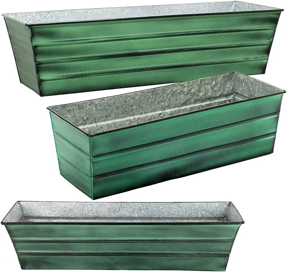 Galvanized zinc rectangle box planter flower pots deep tray bucket plant stand