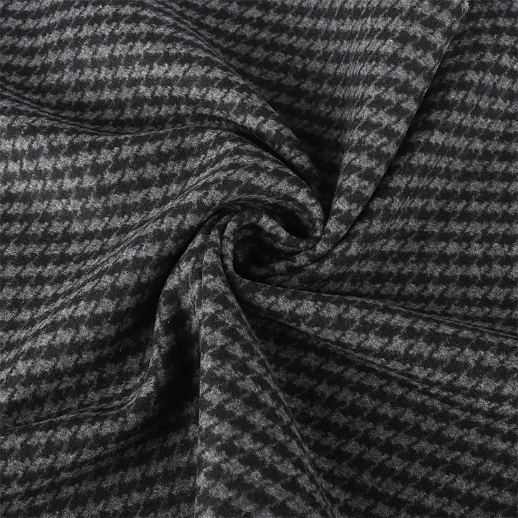 Good Quality Black Grey Wool Blended Woven Custom Tweed Fabric Houndstooth Woolen Fabric For Suit Coat