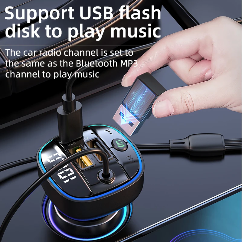 Car Bluetooth Wireless Radio Adapter USB Car Charger MP3 Player Bluetooth FM Transmitter Multifunctional Portable OEM ABS CN;GUA