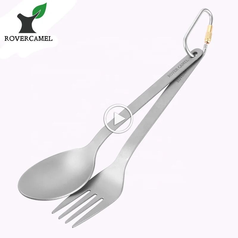 Outdoor camping kitchen Titanium Tableware Camping Spoon Fork with Customized Logo two-piece Titanium Cutlery