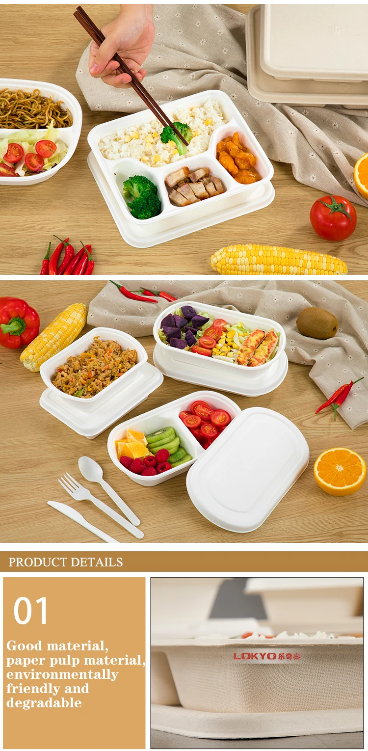 LOKYO eco friendly single compartment clamshell takeout box compostable rectangular disposable food containers