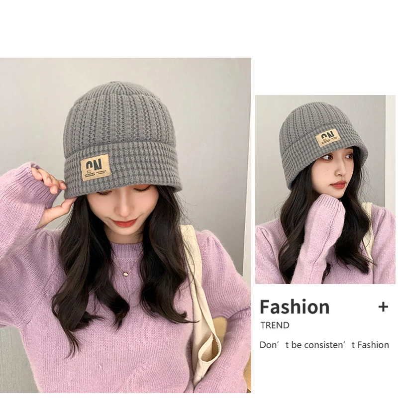 Autumn-Winter Internet Celebrity Bucket Hat Small Cotton Knitted Fisherman Style with Face Protection Ear Pr Cold