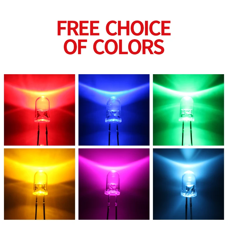 Светодиодные светоизлучающие диоды F5 / 5 мм, круглая головка, короткая ножка с краем, прозрачный белый свет, красный, синий, зеленый, желтый