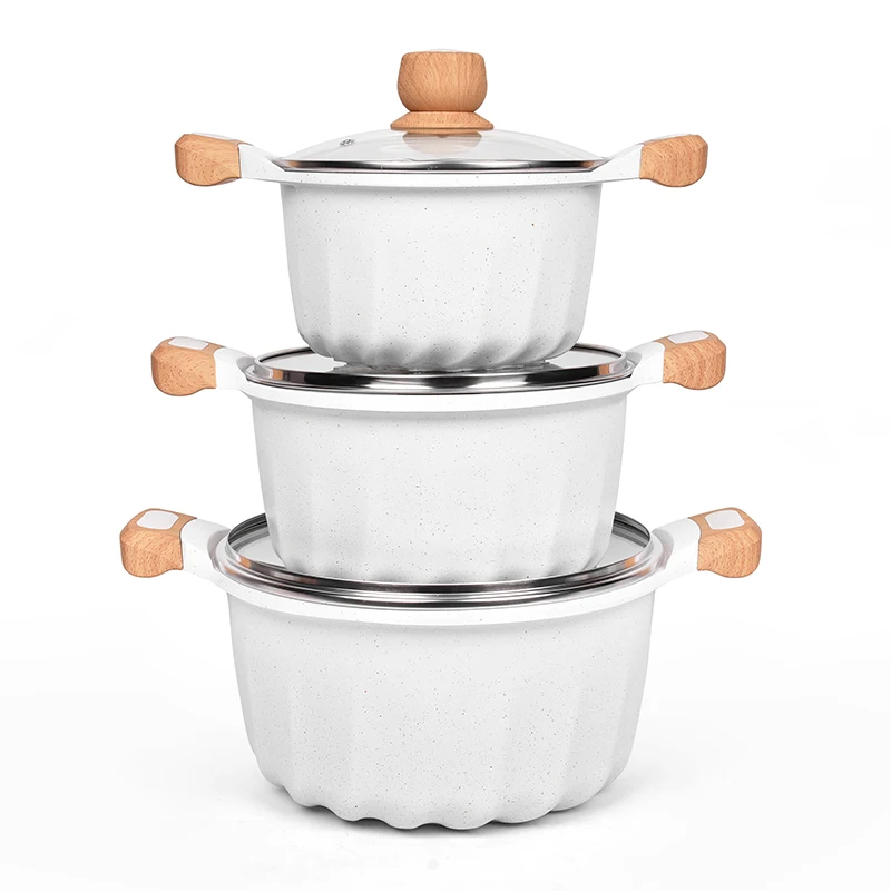 Cooklover Classic Marble Stone Cooking Pot Die Cast Non Stick Aluminium Cookware Set