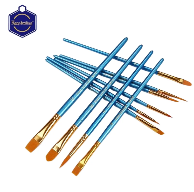 Keep Smiling 10 Pcs Pearl Blue Nylon Wool Multifunctional Acrylic Watercolor Oil Artist Paint Brush Set