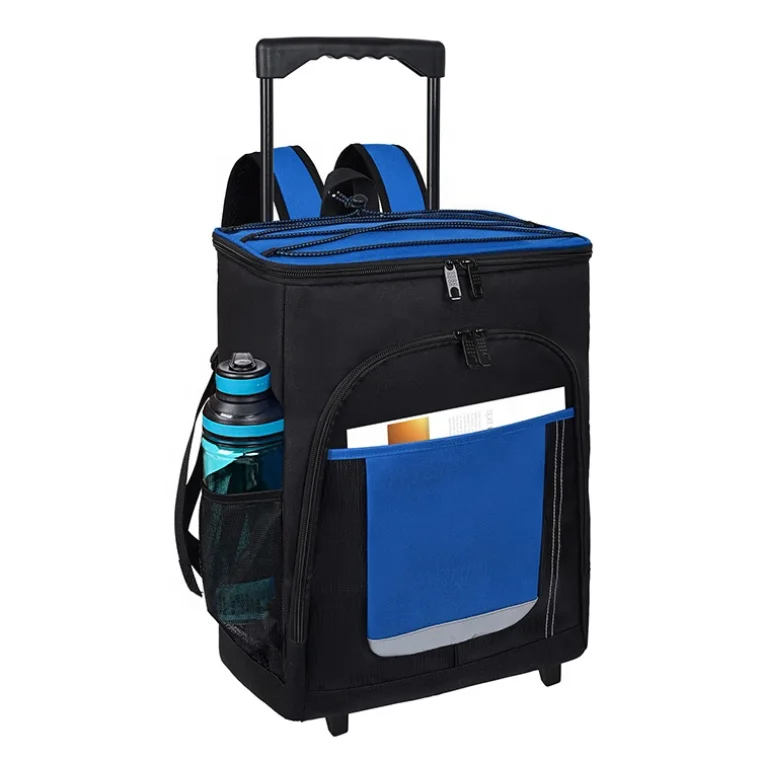 Custom Folding Luggage Casual Insulated Cooling Bag Beach Fishing Shopping Picnic Trolley Cooler Backpack With Wheels For Travel