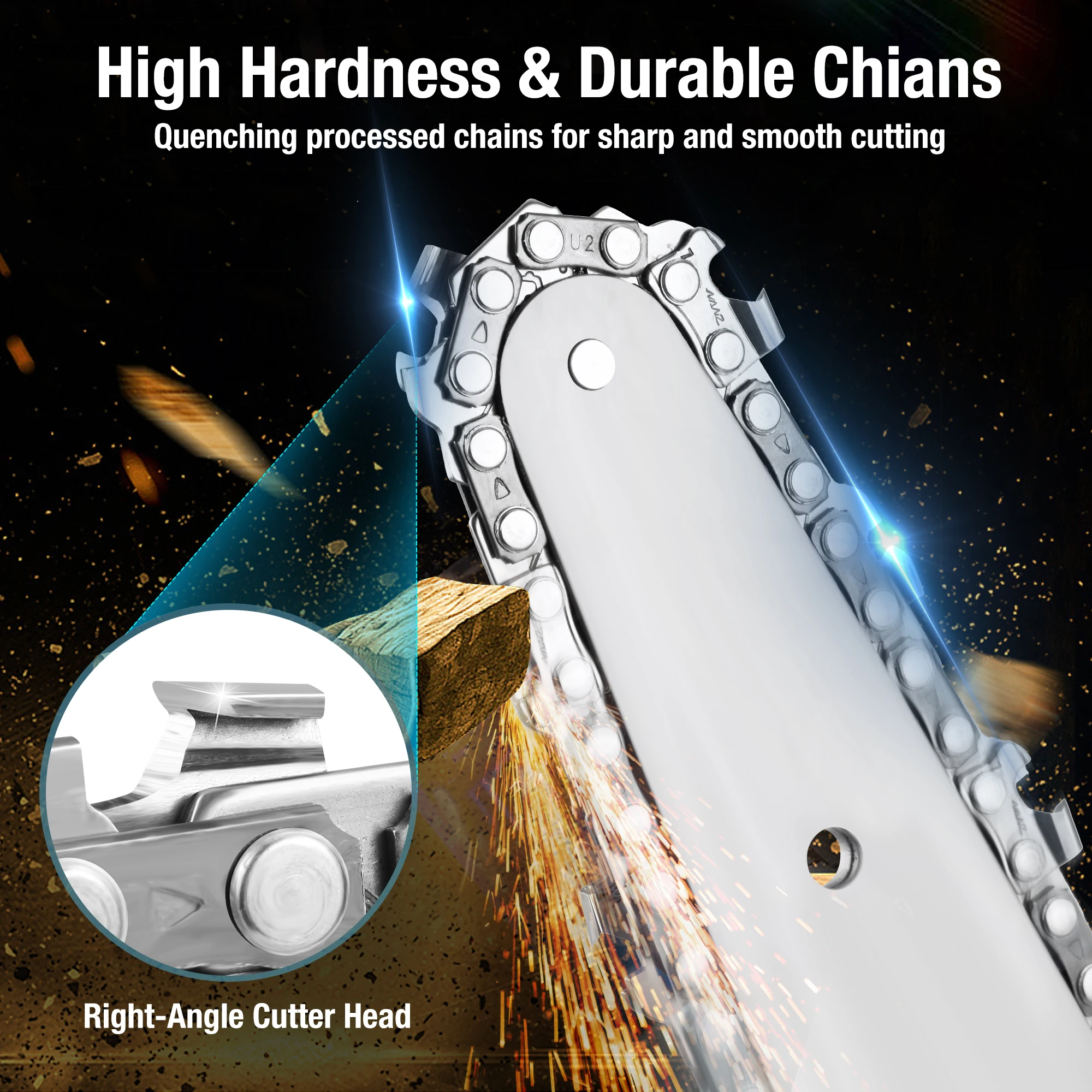 
Cordless high power handhold 4 inches chainsaw set with safety lock, 2 batteries 21V (support customization 6~10 inches) 