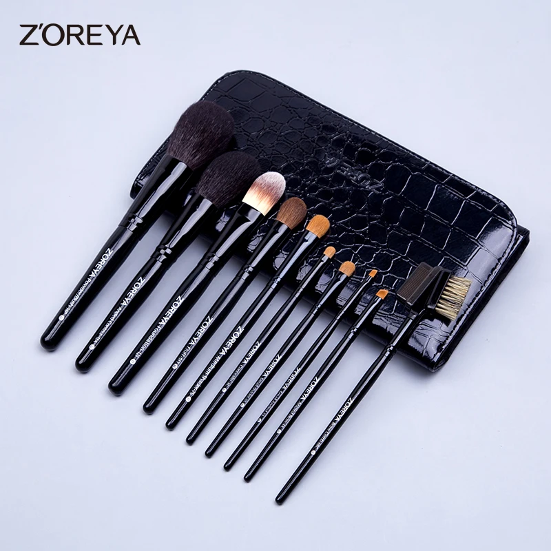 Professional 10 Pcs black  Vegan Cruelty  Soft Bristles Hair makeup cosmetic brush set with bag