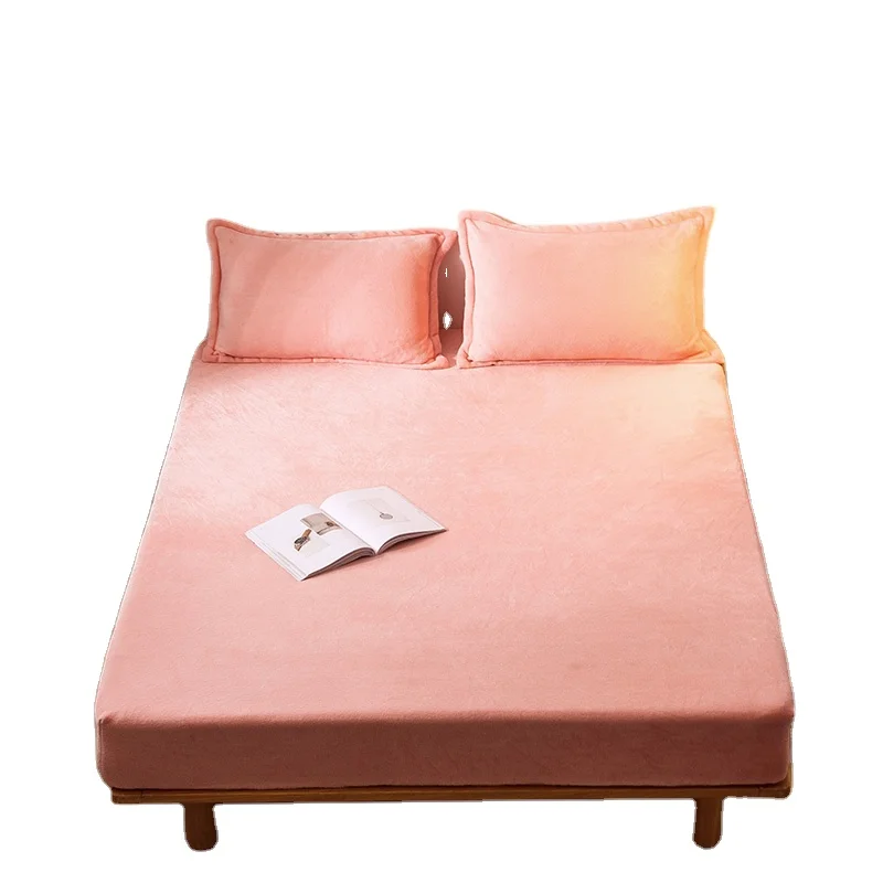 Flannel Fitted Sheet Solid Color Bed Sheets Single Double Queen Size Mattress Bed Cover Wholesale