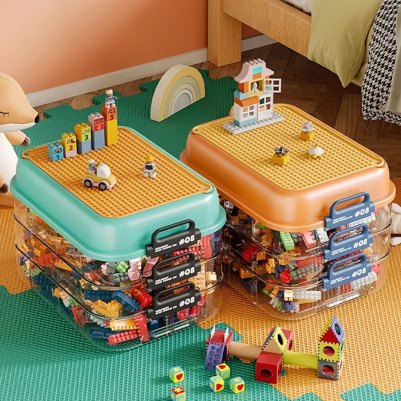 Оптовая продажа органайзер из прозрачного пластика с крышками многослойный Штабелируемый ящик для хранения игрушек детские строительные блоки полипропиленовый материал