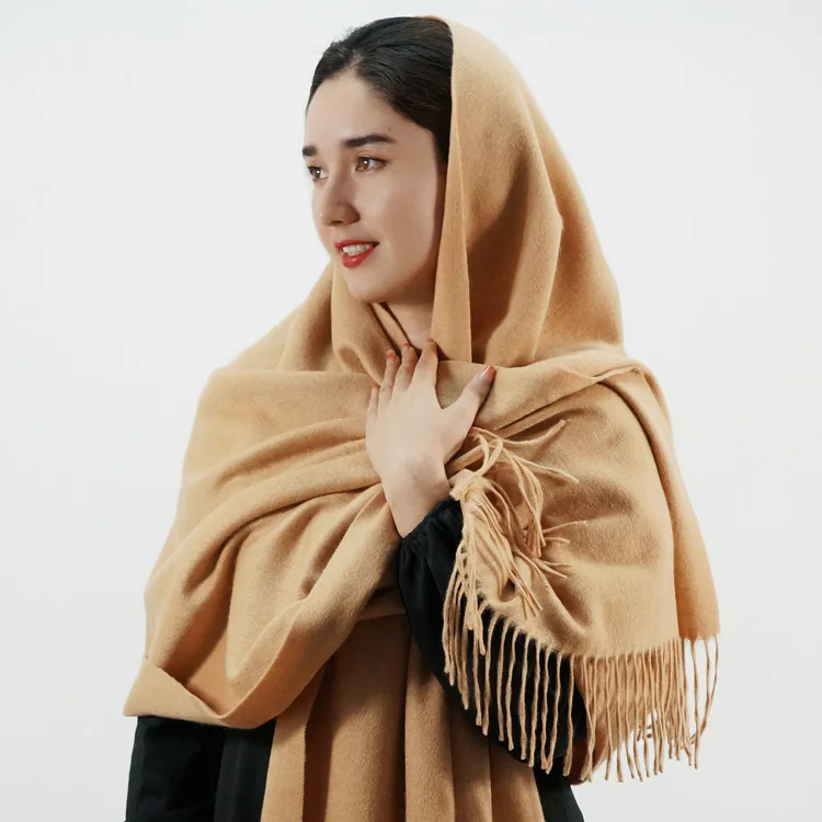 Wholesale winter premium luxury thick warm cashmere wool scarves blanket muffler pashmina shawl tassel poncho for women