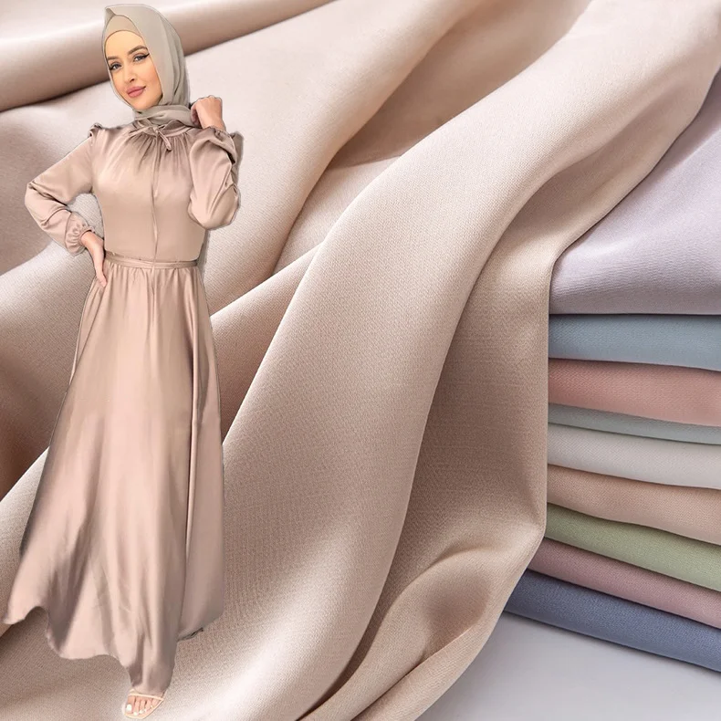 High  quality polyester  woven solid color soft and smooth satin fabric for women dress and garment