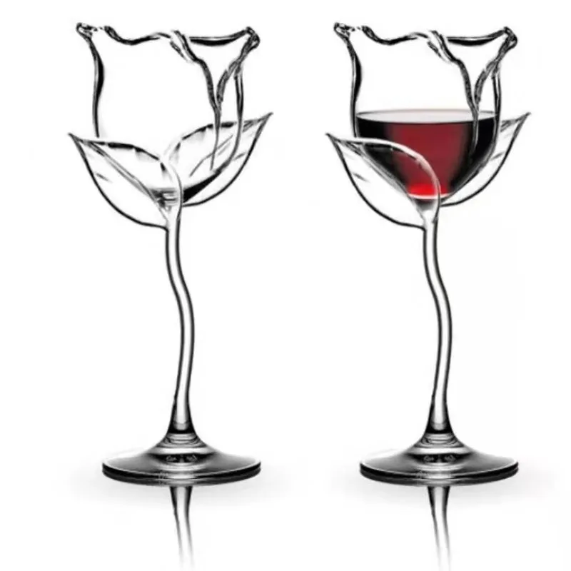 Hot Sale NEW design 180ml Rose Flower Shape Wine Glass Fancy rose wine glass champagne flute goblet gift