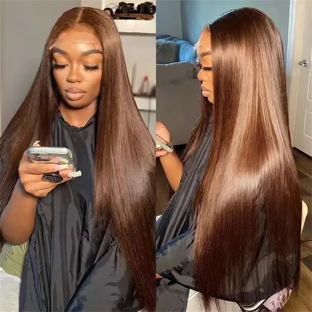 Chocolate Brown Lace Front Wig Brazilian Straight Human Hair Wigs 180% Density 13x4 Lace Frontal Wig Vendors Wholesale