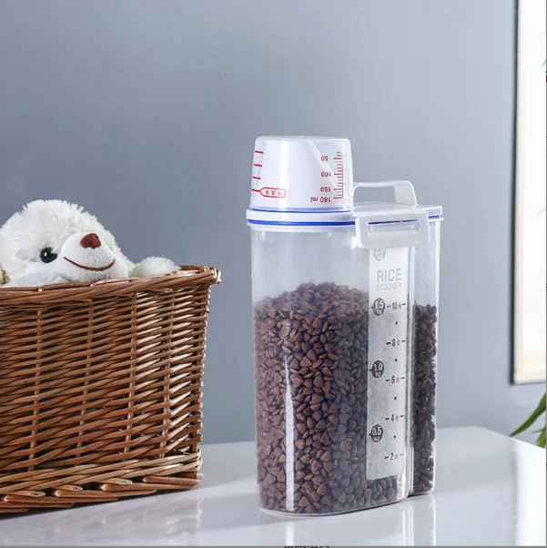 Hot Plastic Storage Tank with Measuring Cup Container Moisture-proof Sealed Jar for Pet Food Storage