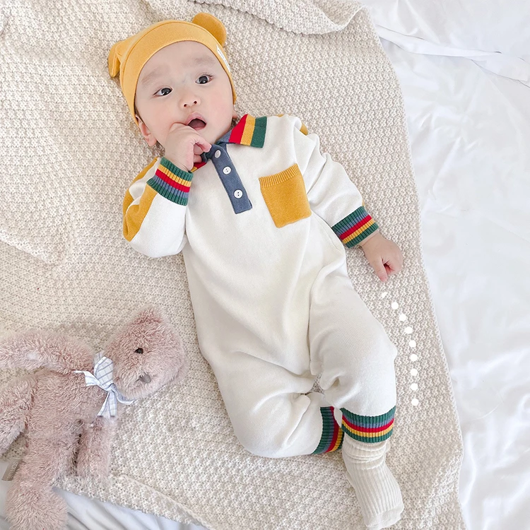 2023 New Spring and Autumn Baby Clothes Unisex Baby Stretch Knit Casual Long-sleeved Jumpsuit