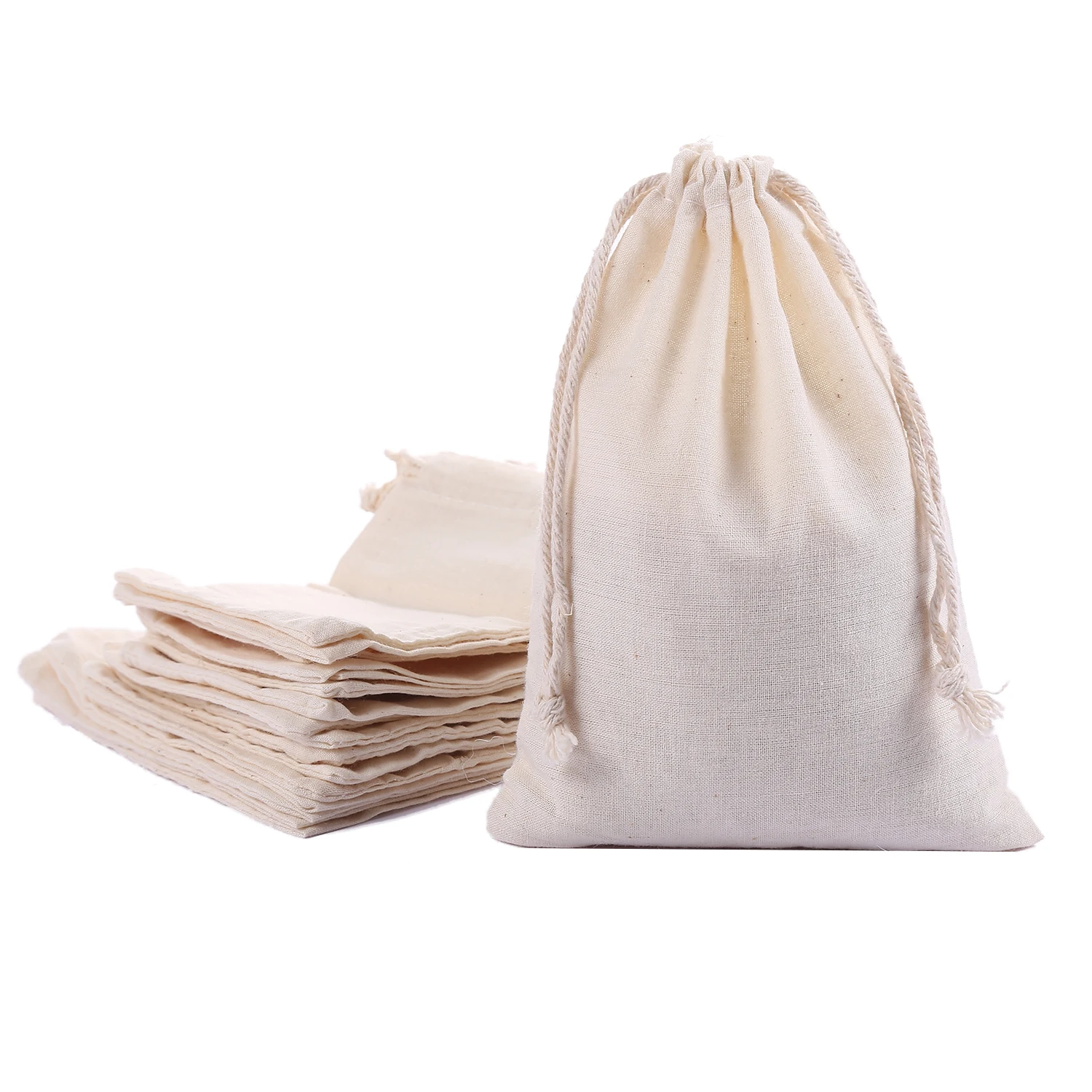 5*7 Inch Beige Cotton Drawstring Bag Eco Small Cheap Soft Drawstring Muslin Pouch For Packaging And Jewelry
